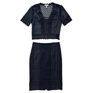 Rebecca Taylor Lace Crochet Pencil Skirt Set
